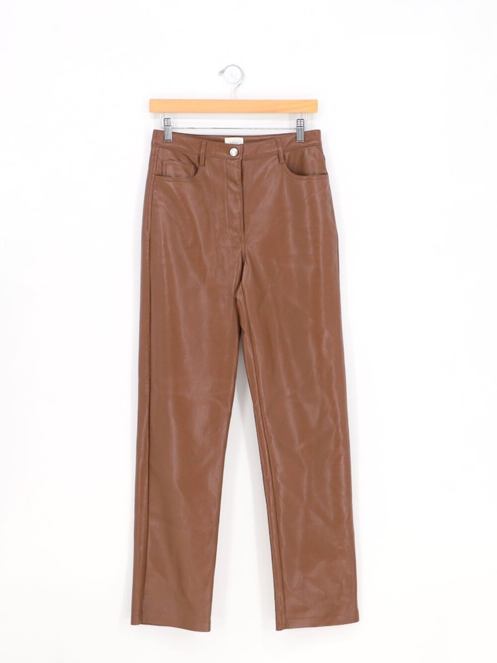 WILFRED ARITZIA The Melina Pant Vegan Leather Straight Leg Brown Size 6